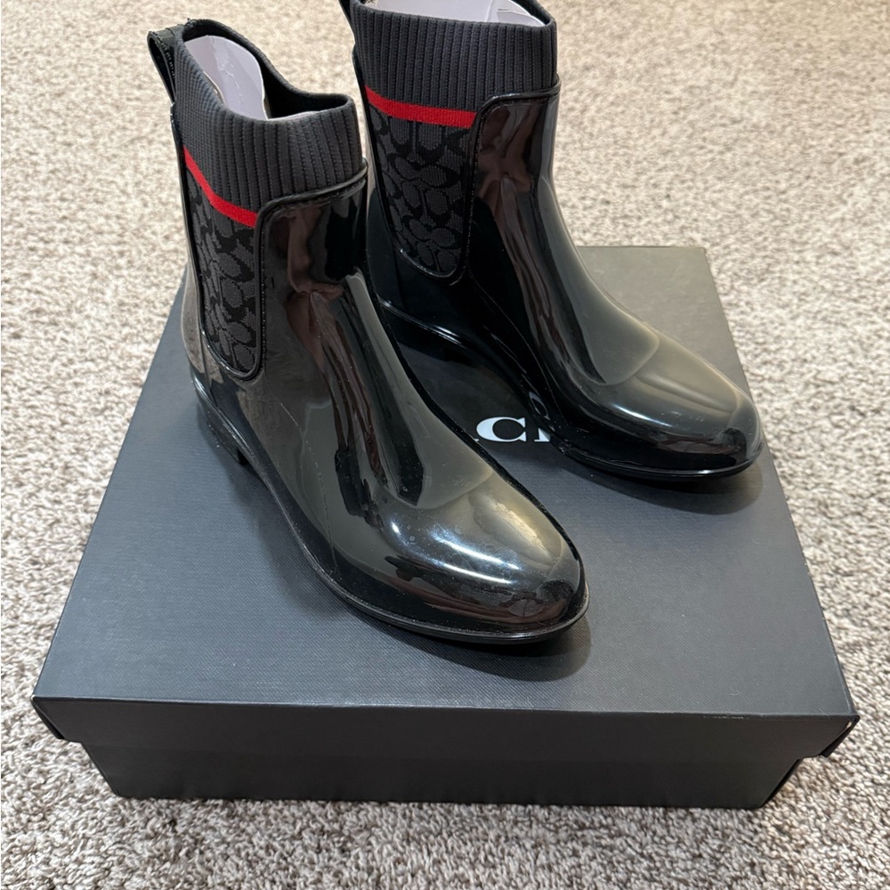 Coach Black and Red Winter Rain Boots